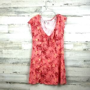 Abound Womens Large Coral Pink Floral Short Sleeve Mini Dress NEW